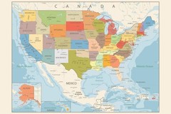 Retro Color Political Map of USA Cool Wall Decor Art Print Poster 24×36