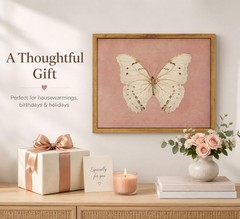 Framed Vintage Butterfly Canvas Wall Art Antique White 10″L x 8″W,
