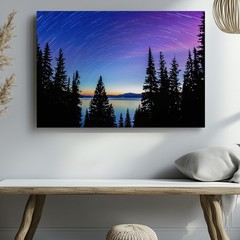 Breathtaking Night Sky Over A Tranquil Lake, Showcasing A Swirling Star Wall Art