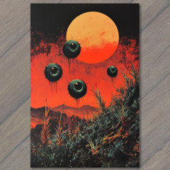 Art Print Dripping Eyeballs Cosmic Horror Red Sun Fantasy Apocalyptic Surreal