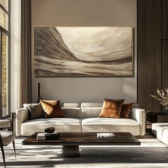 Modern Abstract Wall Art with Frame Brown and Grey Painting Wave Poster Line …