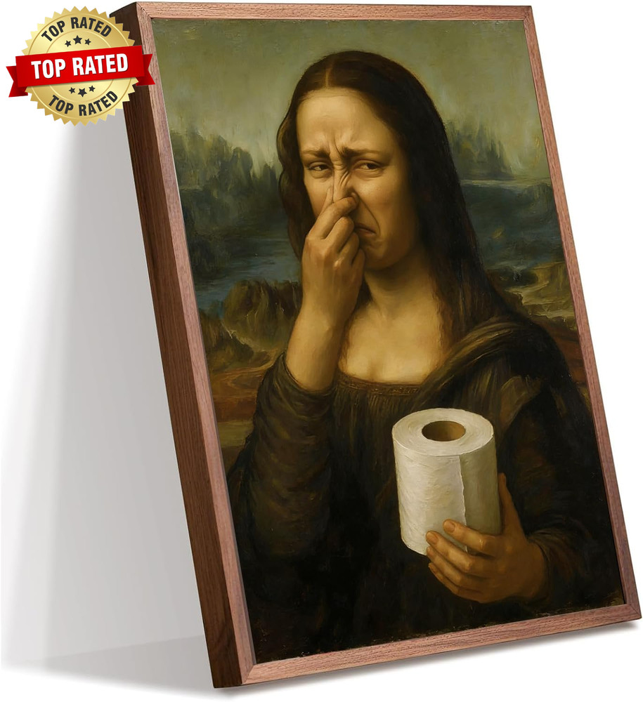 Funny Mona Lisa Bathroom Art Holding Her Nose Mona Lisa Poster Pinching Nose Wal