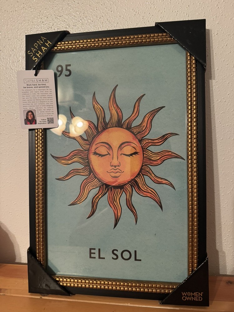 SAPNA SHAH EL SOL SUN WALL ART 12”x18” LOTERIA #95 LOTTERY PRINT MEXICAN DECOR