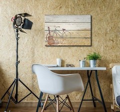Canvas Wall Art – Bike and Guitar on Vintage Wood Textured Background- 16″ x 24″