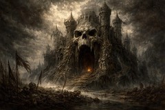 Creepy Art Print Necromancer’s Castle Undead Skull Horror Painting 13×19 Poster