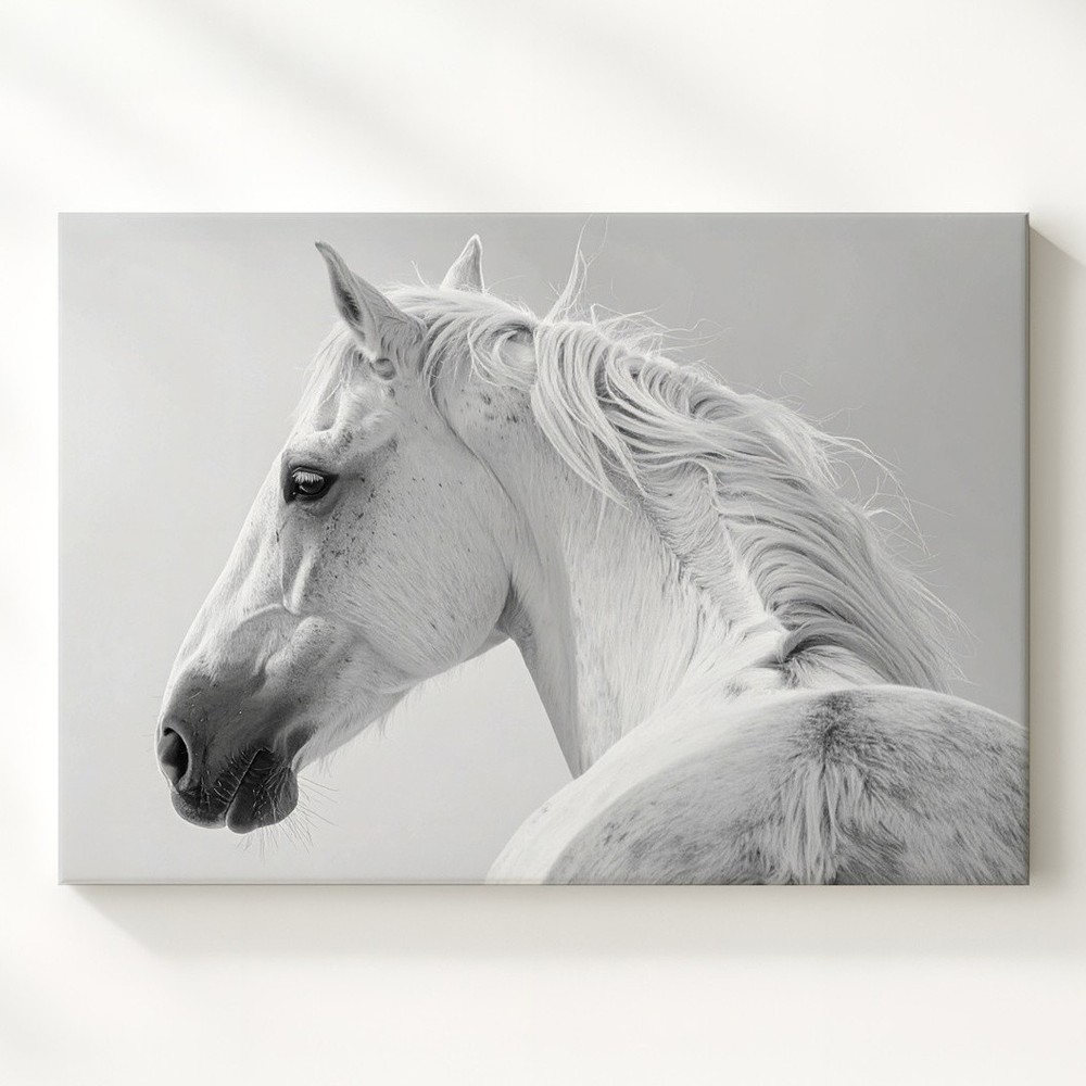 Elegant White Horse Canvasminimalist High-Contrast Horse Portrait Art Wall Art