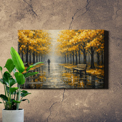 Yellow leaves city street view Canvas Art, urban landscape painting style