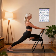 31 Poses Illustrated Fabric Poster Chair Yoga Wall Chart with Hanging Rod & Rope