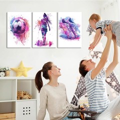 3Pcs Girl Purple Watercolor Soccer Canvas Wall Art Colorful Sneakers Posters …