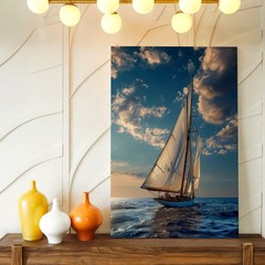Wall Art Sailboat Ocean Seascape Canvas Print Blue Sky Nautical Home Decor Room