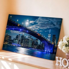 Wall Art Stunning Nighttime Cityscape Featuring A Grand Bridge Illuminated In