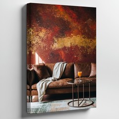 Cozy Living Room Scene Featuring A Plush, Brown Leather Sofa Wall Art Home Decor