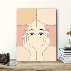 Canvas Art Framed Neutral Boho Woman Face Line Art Wall Decor