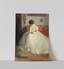 Woman Reading Book Oil Painting Victorian Lady Portrait Moody Interior Wall Art