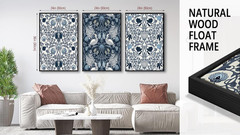 Navy Blue William Morris Style Canvas Art Set – 3 Piece Framed Decor 24″x36