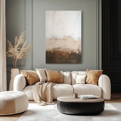 Modern Minimalist Taupe Brown Cream Painting Print on Framed Canvas Wall Art