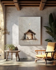 Impasto Nativity Scene Canvas | Textured Minimalist Christmas Wall Art
