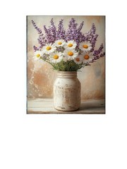 16×20 Lavender and Daisy Bouquet Wall Art Canvas Print