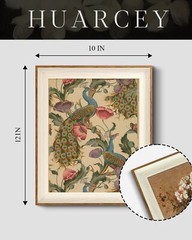 HUARCEY Framed Canvas Wall Art Vintage Peacock, vine with poppies floral Canv…