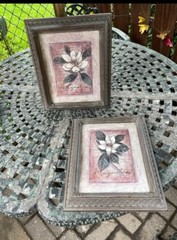 Set of 2 Exclusive Wall Art Framed with Glass Blooming Magnolia Bud 10,5″x12,5″