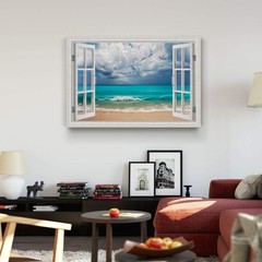 Renditions Gallery Canvas Wall Art Home Decorations Fake Window View of Blue …