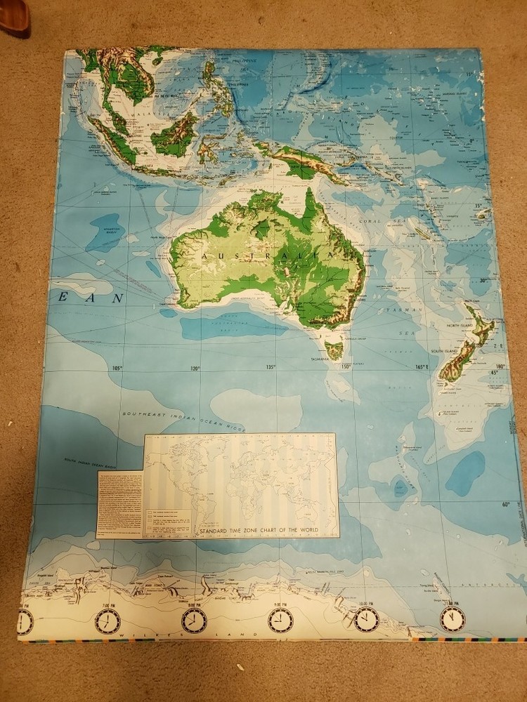 Australia and Standard Time Zone Chart of the World 53″ x 39 1/2″