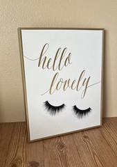 EUC Elegant Glam “Hello Lovely” Black Glitter Gold Framed Wall Art Room Decor
