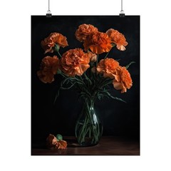 Orange Carnations Flower Art Print Poster, Flower Painting, Flower Décor