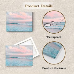 Pink Ocean Cloud Wall Art Teal Blue Sea and Pink Sky Canvas Wall Art Modern N…