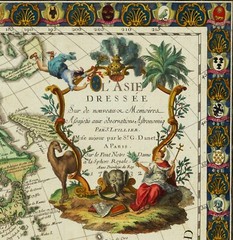 Old 1732 French Decorative Map of Asia 100% Cotton Canvas Magnetic Wooden Hanger