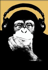 Headphone Monkey Poster Pop Art Thinking Chimpanzee 24×36 -Modern Home Decor New