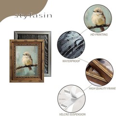 Gold Framed Bird Canvas Wall Art Vintage Beige Sparrow 11L x 9W, bird