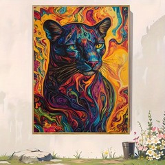 Framed Canvas Colorful Swirl Panther Psychedelic Abstract Animal Decor