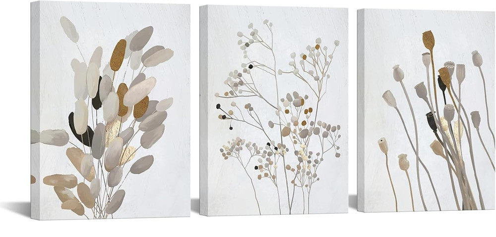 Neutral Canvas Wall Art Boho Botanical Flower Painting Prints Beige