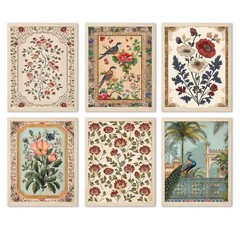 Vintage Floral Wall Art Poster Set of 6, Rustic Flower Bird Pictures Wall Dec…