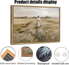 Framed Jesus Canvas Wall Art Jesus Walking In Field Painting Rustic Christian…