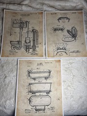 Bathroom Patent Wall Art Prints: Set Of 3 Tub, Toilet Seat & Toilet, 8×10”