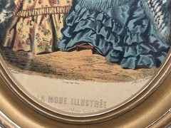 2 vintage Framed Victorian French Fashion Prints La Mode Illustree oval set