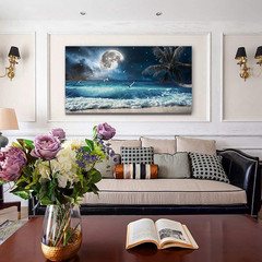 Moon Ocean Decor Beach Wall Art Seascape Painting Sea Canvas Poster Prints Lands