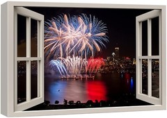 32″x48″ – Window View Canvas Wall Art – Fireworks Photography Realism Print