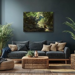 Green Dragon & Knight Painting Print on Canvas | Fantasy Storybook Bedroom Art