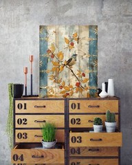 16×20 Antique Blue and Bird Canvas Print Wall Art