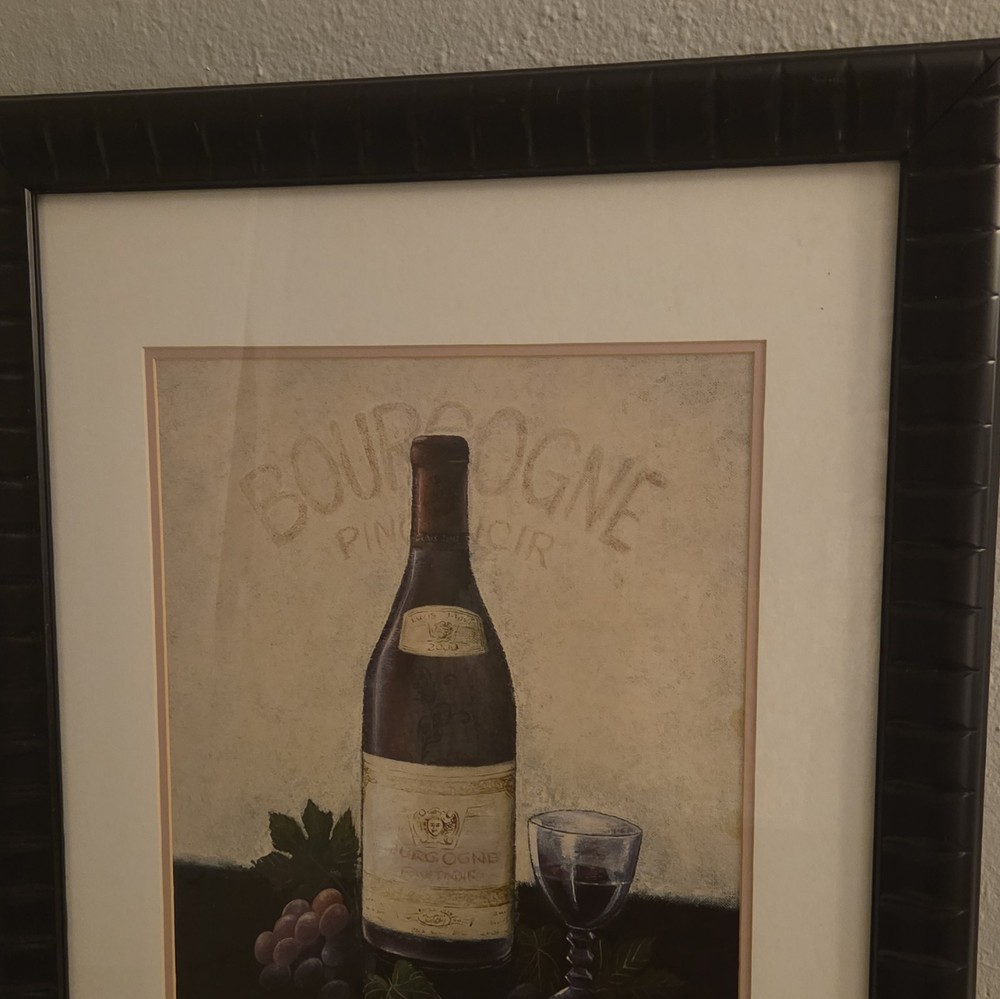 Beige/Brown/Black/Purple Framed Wine Bottle Print Wall Art, Vertical Paper