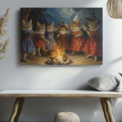 Wall Art Cats Dancing Around Campfire Fantasy Folklore Step Five Glowin Canvas