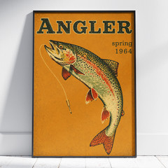 Angler Trout Poster – Vintage Fishing Wall Art Cabin Decor Gift