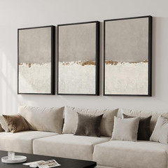 Large Framed Neutral Abstract Canvas Art – 3 Piece Set for Modern Decor