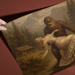 Bigfoot Sasquatch Art Print Victorian Woman Gothic Fantasy Forest Bride Poster