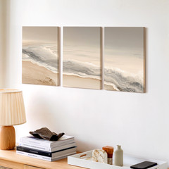 3 Pieces Abstract Coastal Waves Beige Large Wall Art Set for Living Set Of 3
