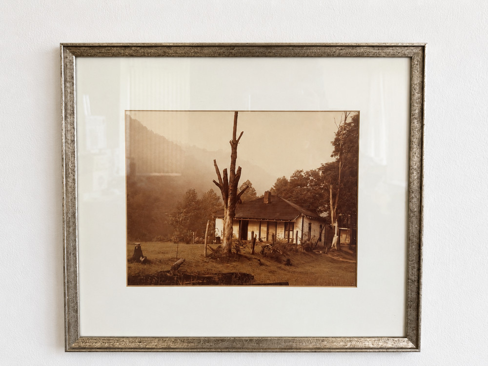 Vintage Sepia Toned Framed Farmhouse Landscape Photograph Rustic Wall Art Decor