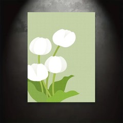 Framed Canvas Simple White Tulip Light Green Minimal Flat Decor